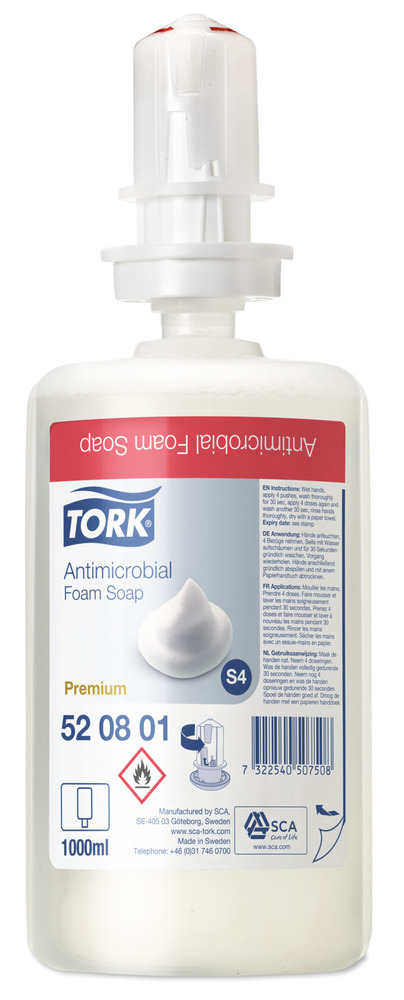 Sapun spuma antimicrobian Tork, S4, biocid, transparent, spuma alba, 1L