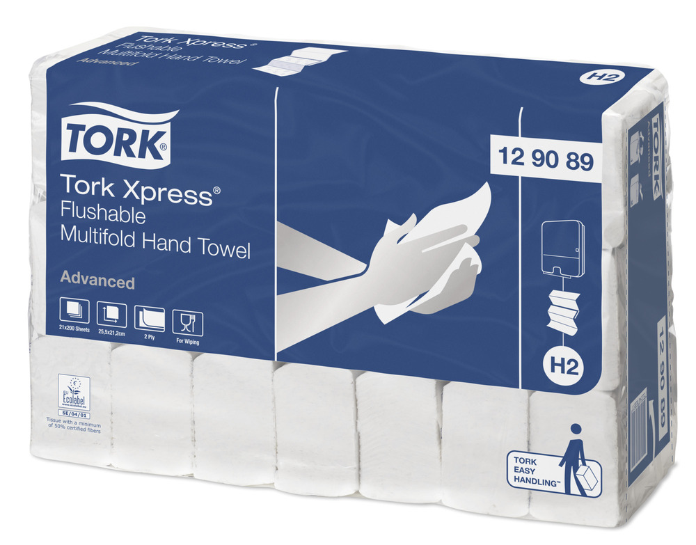 Tork H2 Xpress Multifold soft flushable 2 ply Towel