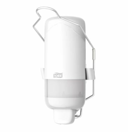 Distributeur de savon liquide Tork S1 avec support de bras, blanc