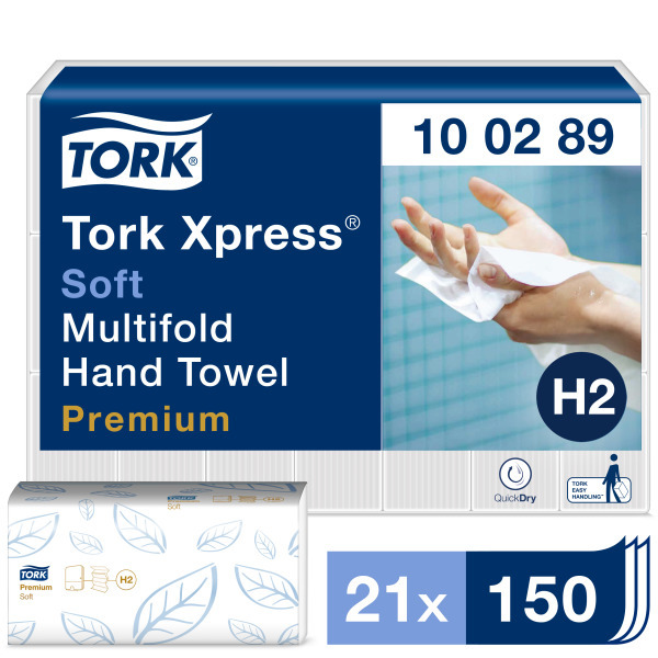 Tork H2 Xpress Multifold soft 2ply Handdoek Wit/Blauw 26x21cm